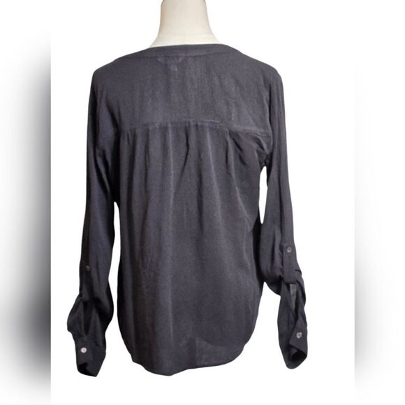 Candie's Black Sheer Tie Front Long Sleeve Y2K Button Front Blouse Top - Picture 3 of 7